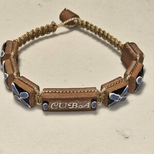 Handmade Boho Terra Cotta Artisan Bracelet Hand Painted Cuba Braided Cord 22